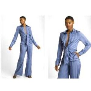 NWT Choosy Lafayette Womens Blue Striped Sexy Pant Jumpsuit With Pockets Size 6